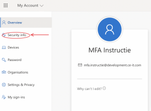 Screenshot voor security info binnen de Microsoft portal.