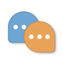 icon met oranje en blauwe chatwolkjes