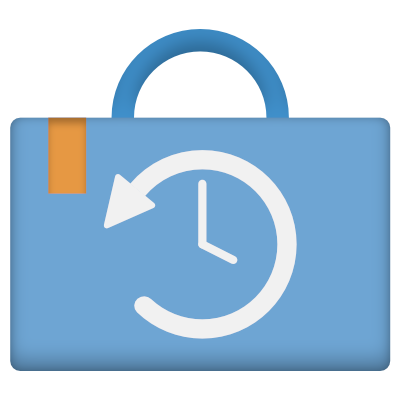 illustration of a blue suitcase with a clock that turns back